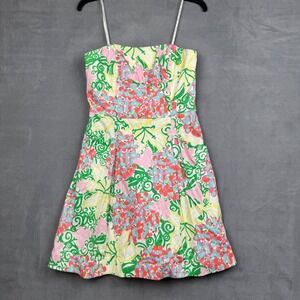 Lilly Pulitzer Strapless Fit Flare Dress Pink Blue Floral Size 4 Resort Mariposa